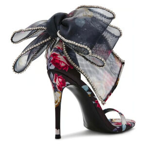 Steve Madden Benni Satin Floral Print Bow Heels New Size 6.5 Rhinestone Glam